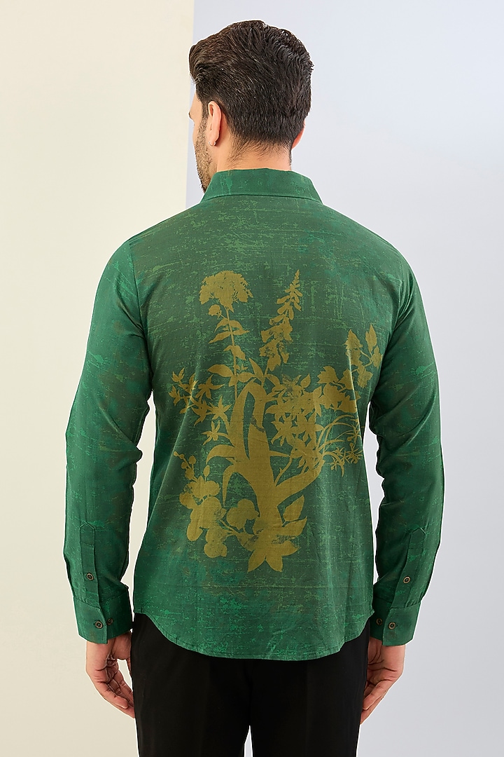 Green Cotton Satin Digital Printed Party Wear Shirt by Siddhartha Bansal Men at Pernia's Pop Up Shop
