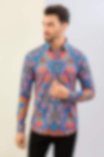 Blue Cotton Satin Digital Printed Shirt by Siddhartha Bansal Men at Pernia's Pop Up Shop