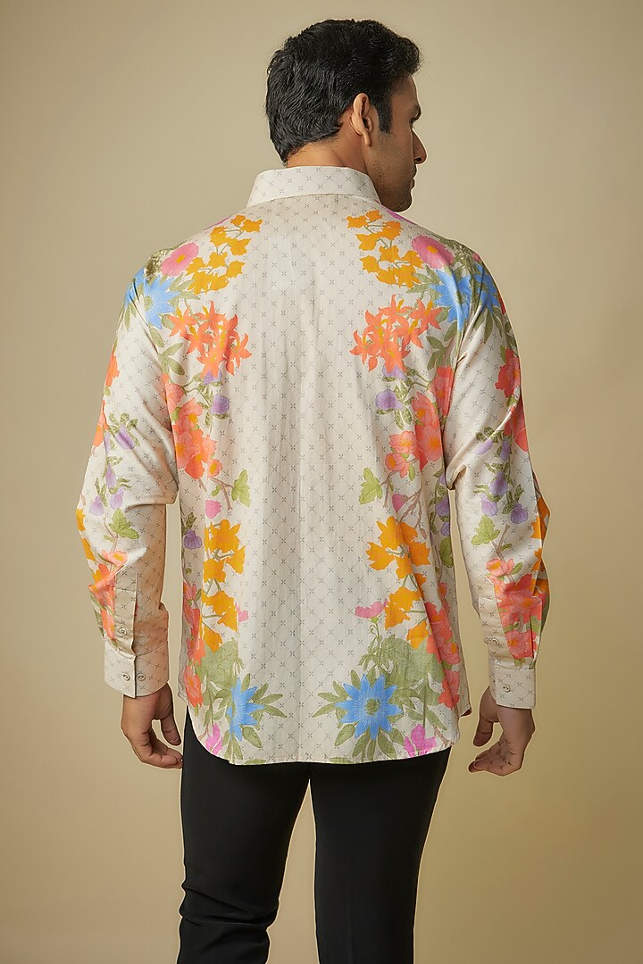 Buttercream Beige Cotton Satin Digital Printed Shirt by Siddhartha Bansal Men at Pernia's Pop Up Shop