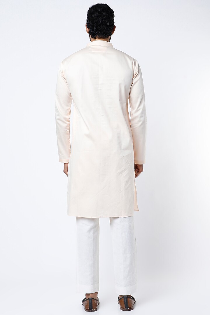Pale Coral Cotton Satin Kurta Set by Siddhartha Bansal Men at Pernia's Pop Up Shop