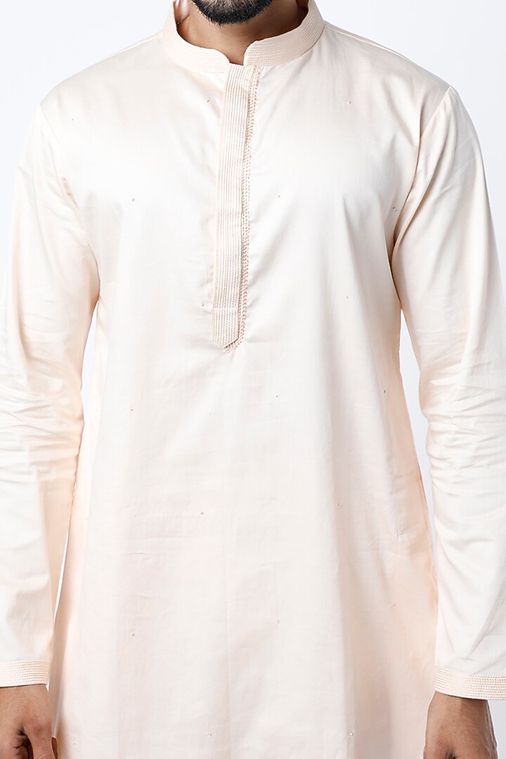Pale Coral Cotton Satin Kurta Set by Siddhartha Bansal Men at Pernia's Pop Up Shop