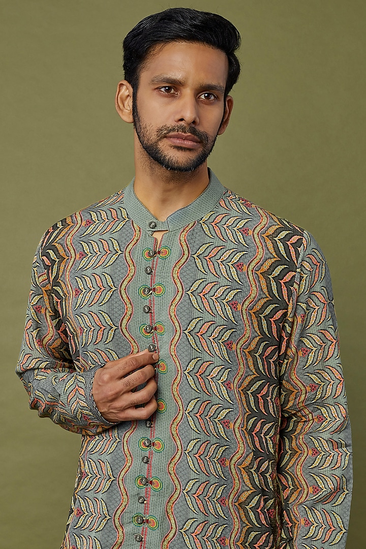Grey Viscose Printed Kurta Set by Siddhartha Bansal Men at Pernia's Pop Up Shop