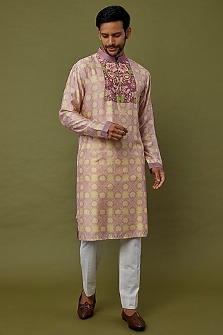 Lilac Digital Printed Kurta Set by Siddhartha Bansal Men
