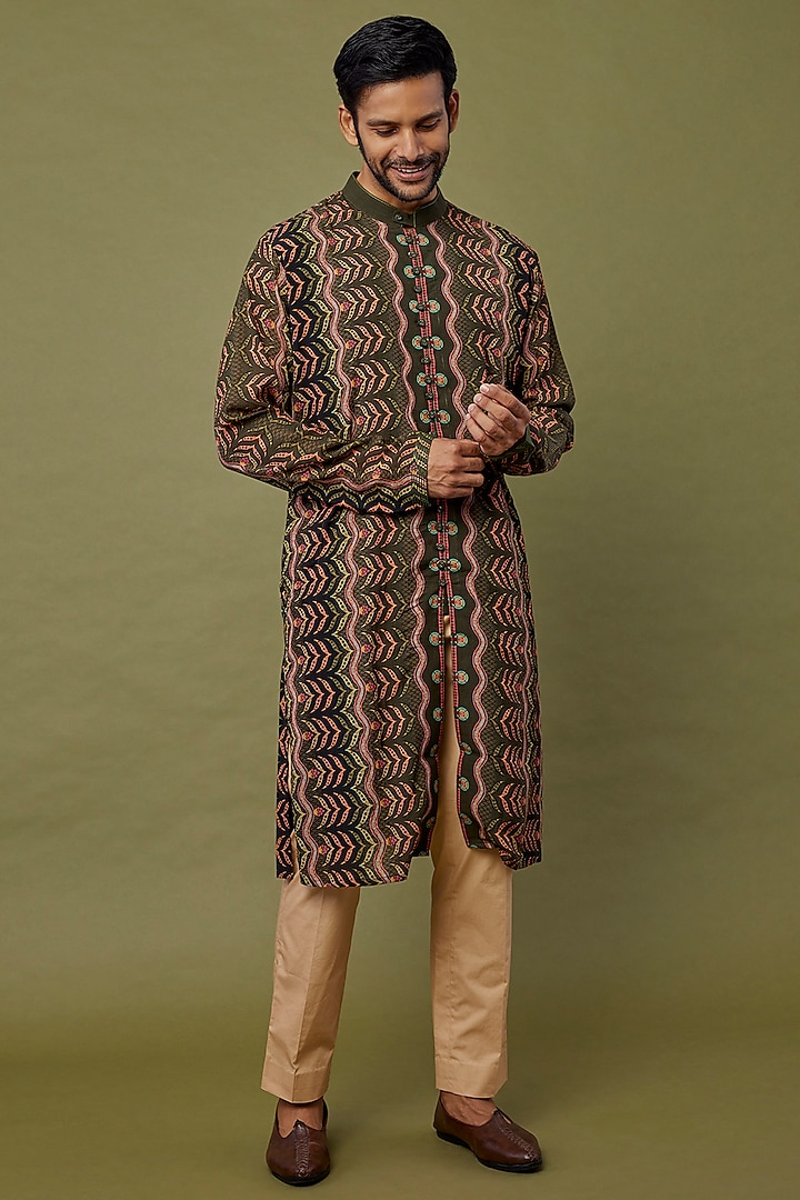 Brown Digital Printed Kurta Set by Siddhartha Bansal Men