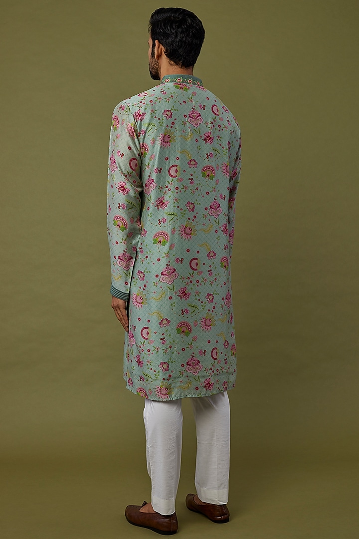 Mint Green Cotton Chanderi Kurta Set by Siddhartha Bansal Men at Pernia's Pop Up Shop