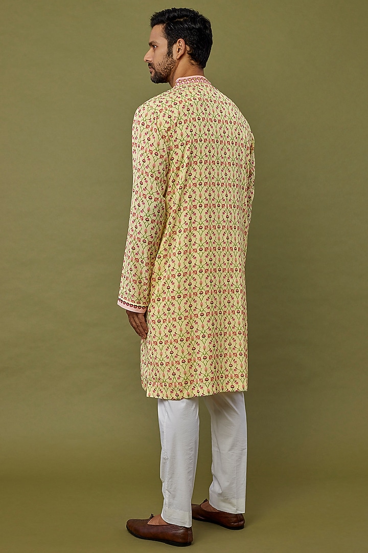 Yellow Viscose Stripe Printed & Embroidered Kurta Set by Siddhartha Bansal Men at Pernia's Pop Up Shop