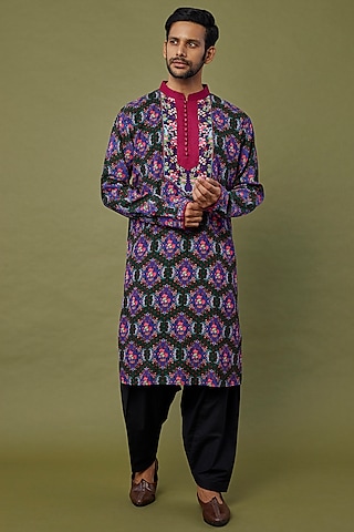 Purple Digital Printed Kurta Set by Siddhartha Bansal Men