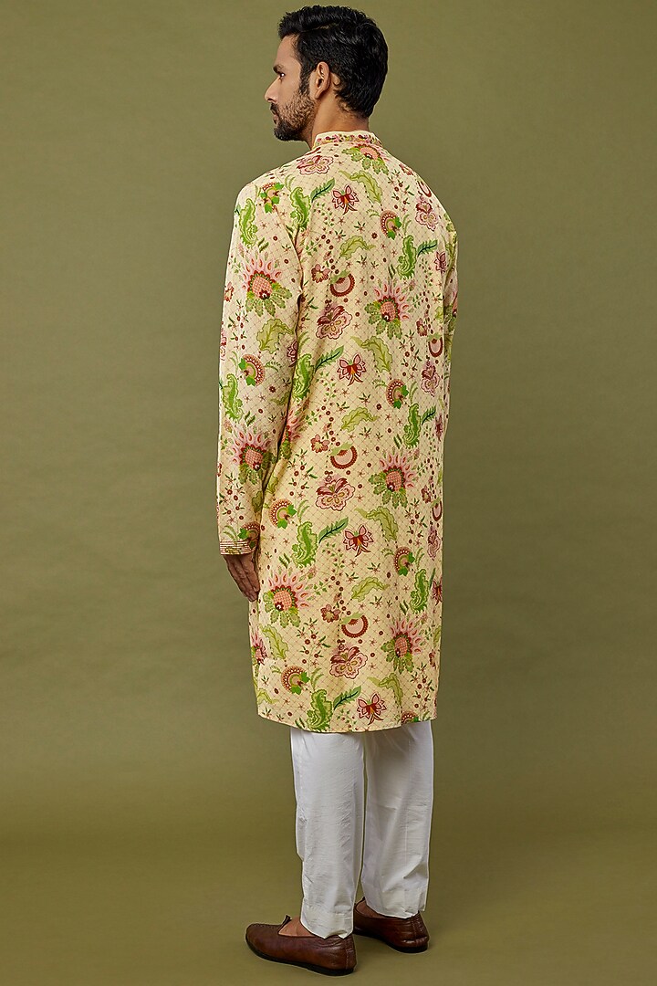 Yellow Viscose Stripe Printed & Embroidered Kurta Set by Siddhartha Bansal Men at Pernia's Pop Up Shop