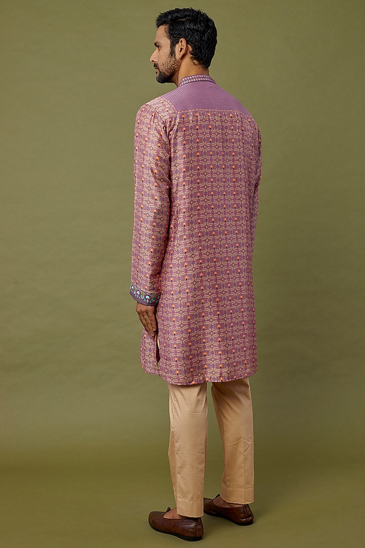 Lilac Embroidered & Printed Kurta Set by Siddhartha Bansal Men at Pernia's Pop Up Shop