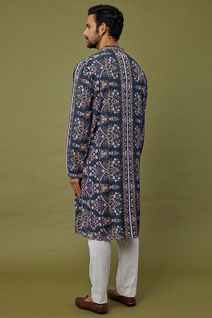 Cobalt Blue Printed Kurta Set by Siddhartha Bansal Men at Pernia's Pop Up Shop