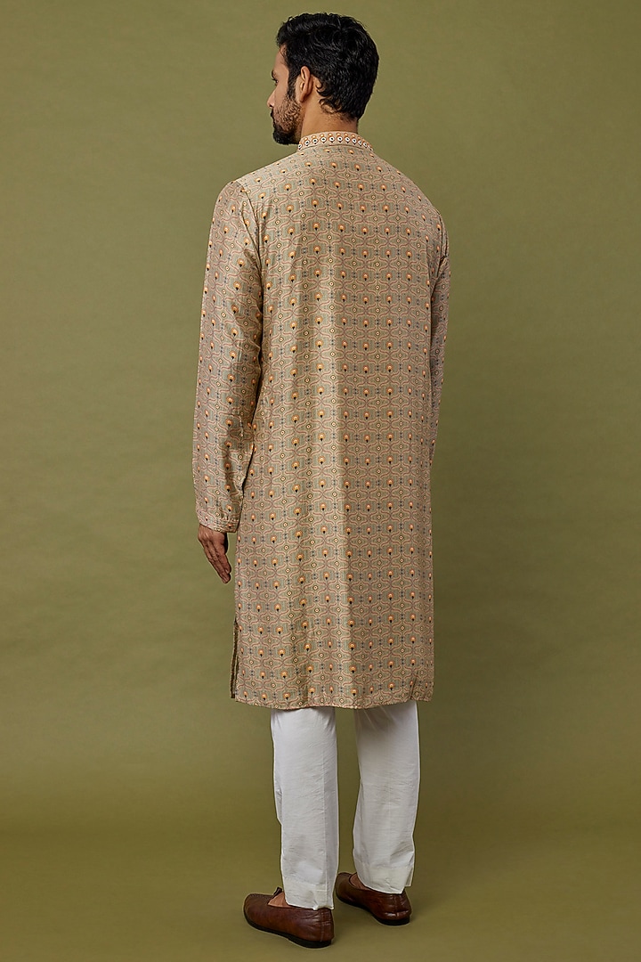 Beige Cotton Chanderi Dori Embroidered Kurta Set by Siddhartha Bansal Men at Pernia's Pop Up Shop