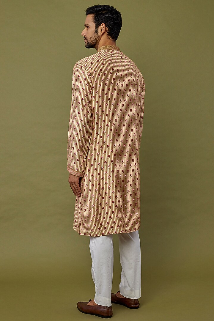 Brown Cotton Chanderi Printed & Embroidered Kurta Set by Siddhartha Bansal Men at Pernia's Pop Up Shop