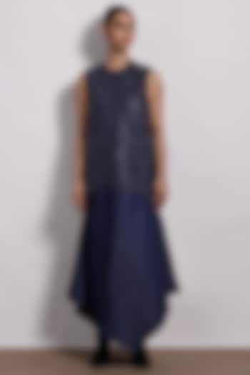 Denim Blue Sleeveless Maxi Vacation Dress by Devina Juneja at Pernia's Pop Up Shop