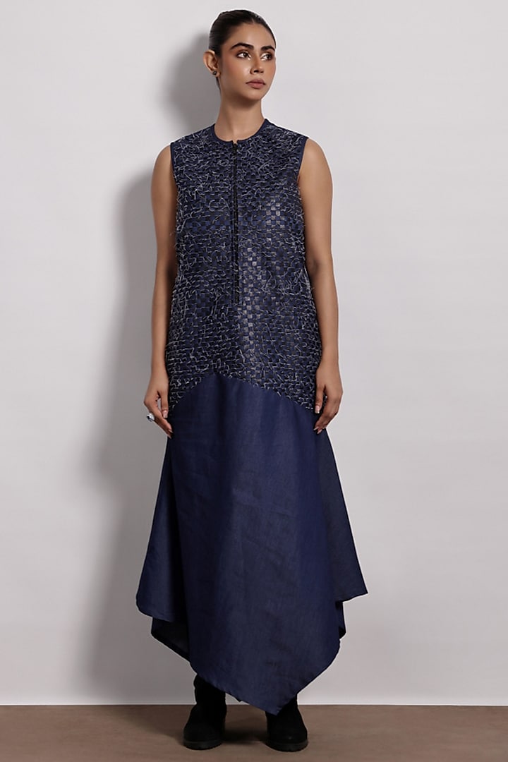 Denim Blue Sleeveless Maxi Vacation Dress by Devina Juneja at Pernia's Pop Up Shop