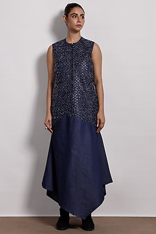 Denim Blue Sleeveless Maxi Dress by Devina Juneja