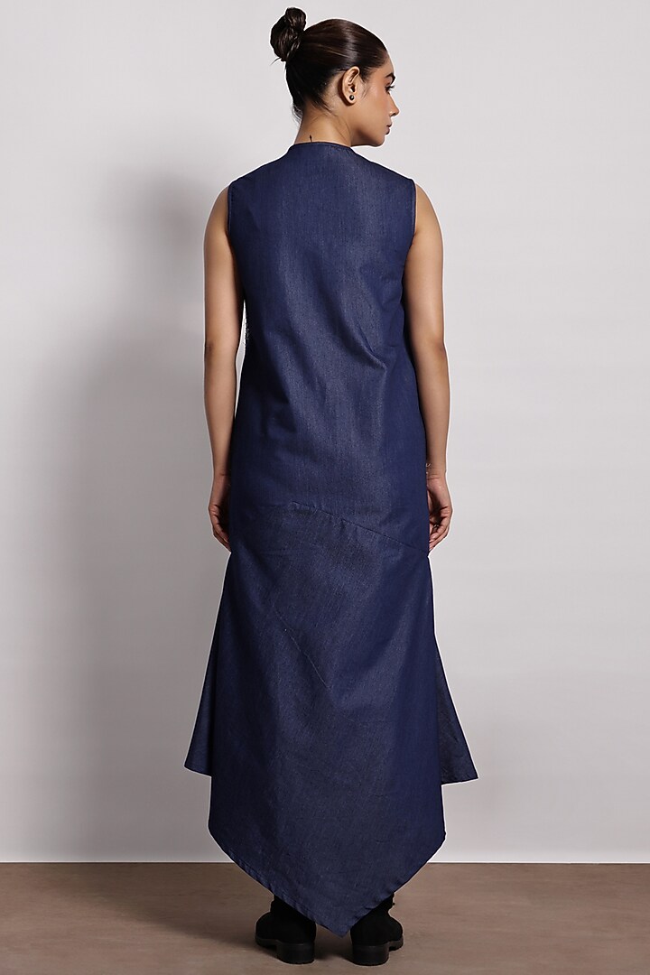 Denim Blue Sleeveless Maxi Vacation Dress by Devina Juneja at Pernia's Pop Up Shop
