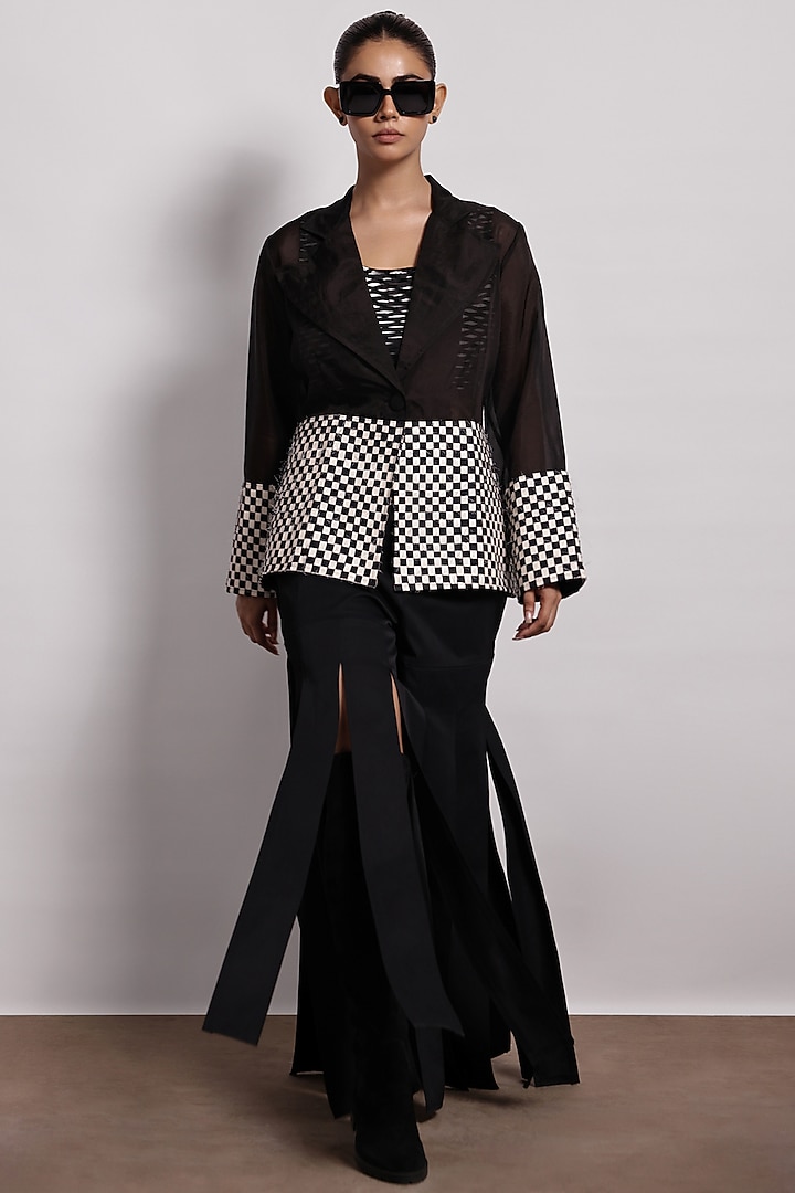 Black-White Organza Blazer by Devina Juneja at Pernia's Pop Up Shop