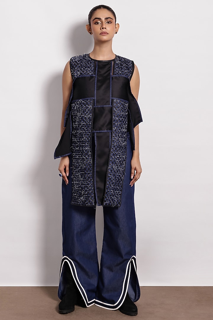 Denim Blue Patch Work Top by Devina Juneja at Pernia's Pop Up Shop
