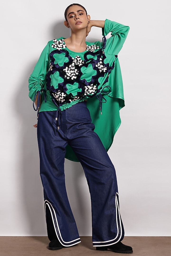 Green Satin Crepe Top by Devina Juneja at Pernia's Pop Up Shop