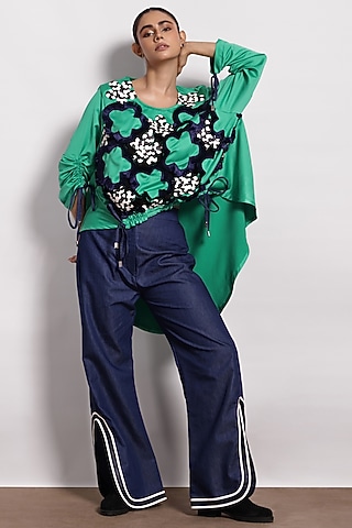 Green Satin Crepe Top by Devina Juneja