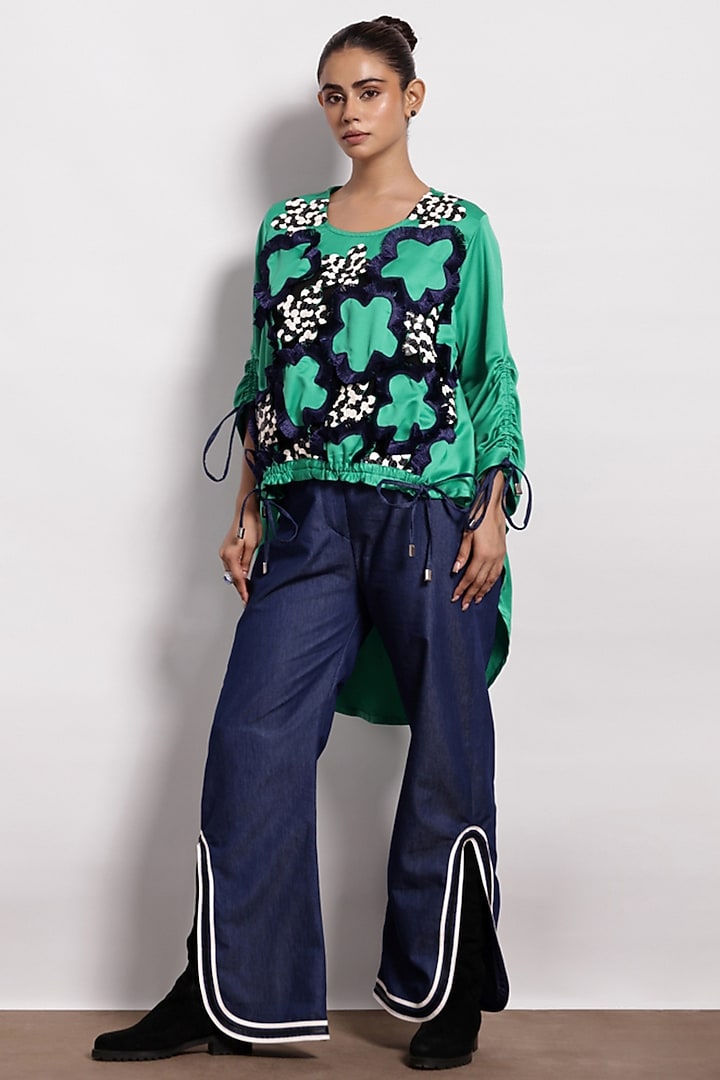 Green Satin Crepe Top by Devina Juneja at Pernia's Pop Up Shop