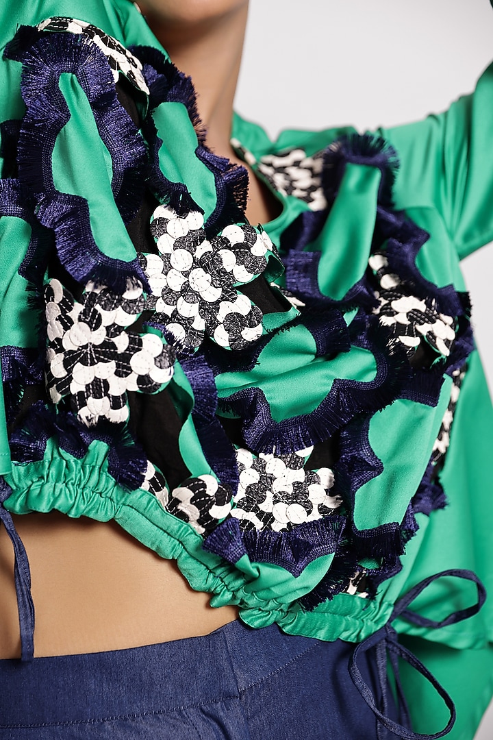 Green Satin Crepe Top by Devina Juneja at Pernia's Pop Up Shop