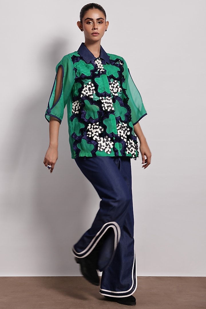 Green Organza Shirt by Devina Juneja at Pernia's Pop Up Shop
