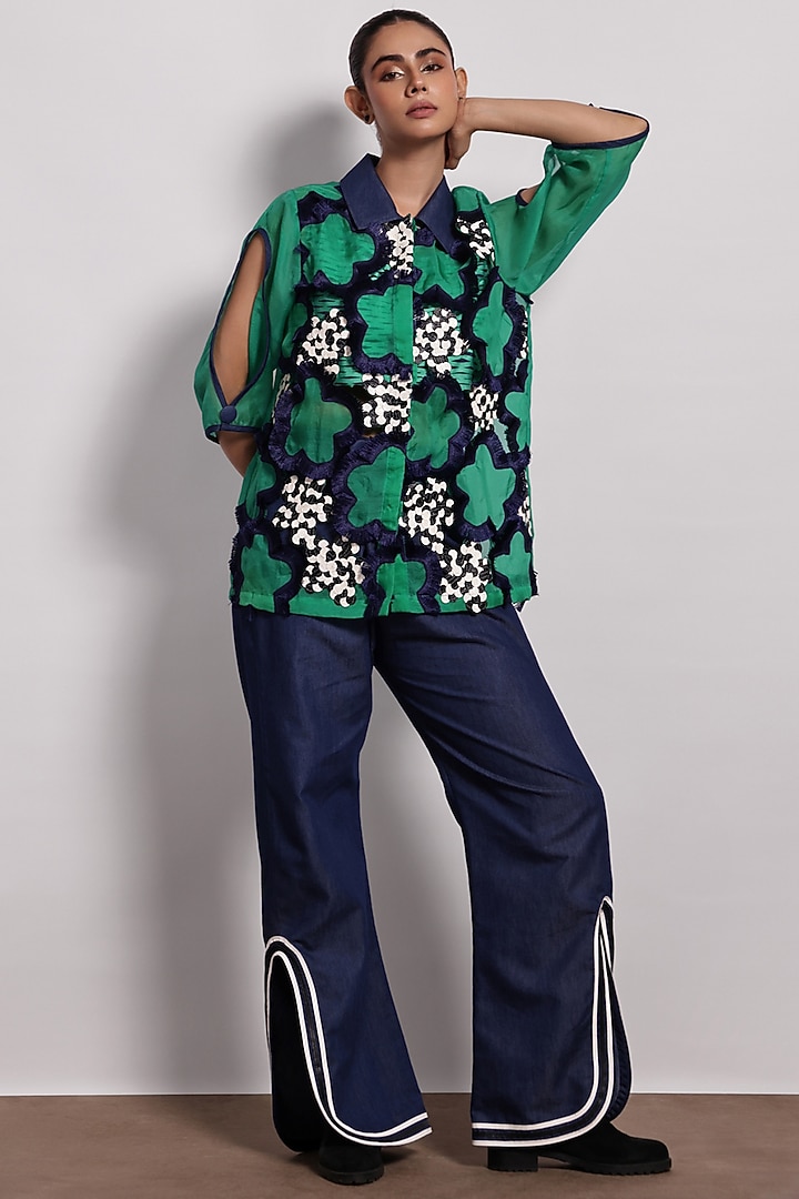 Green Organza Shirt by Devina Juneja at Pernia's Pop Up Shop