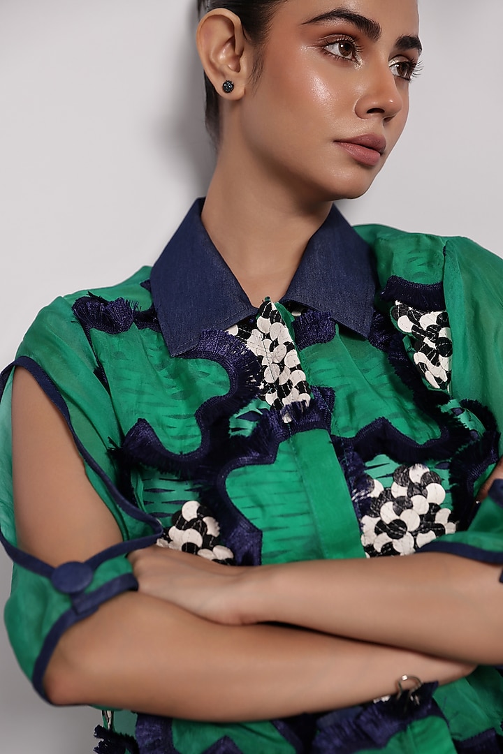 Green Organza Shirt by Devina Juneja at Pernia's Pop Up Shop