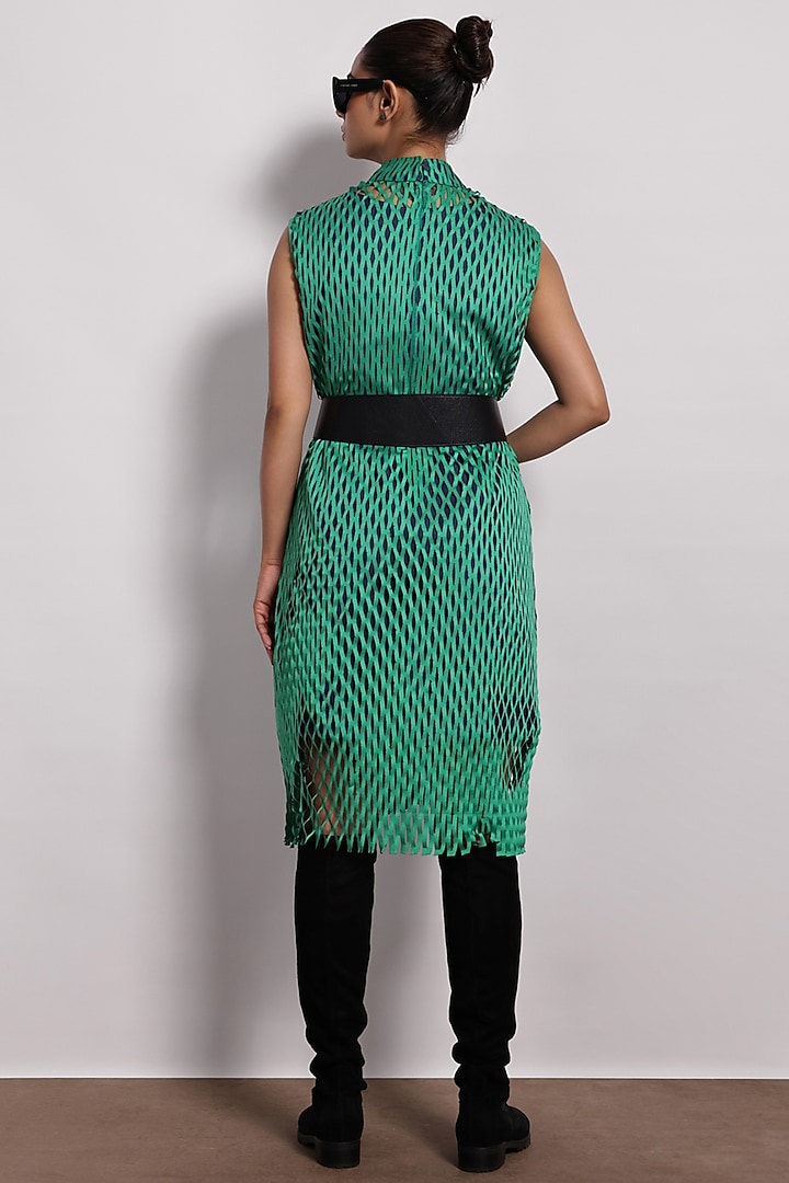 Green Crepe Midi Vacation Dress With Belt by Devina Juneja at Pernia's Pop Up Shop