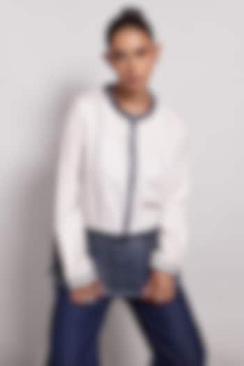 White Pure Cotton Applique Embroidered Shirt by Devina Juneja at Pernia's Pop Up Shop