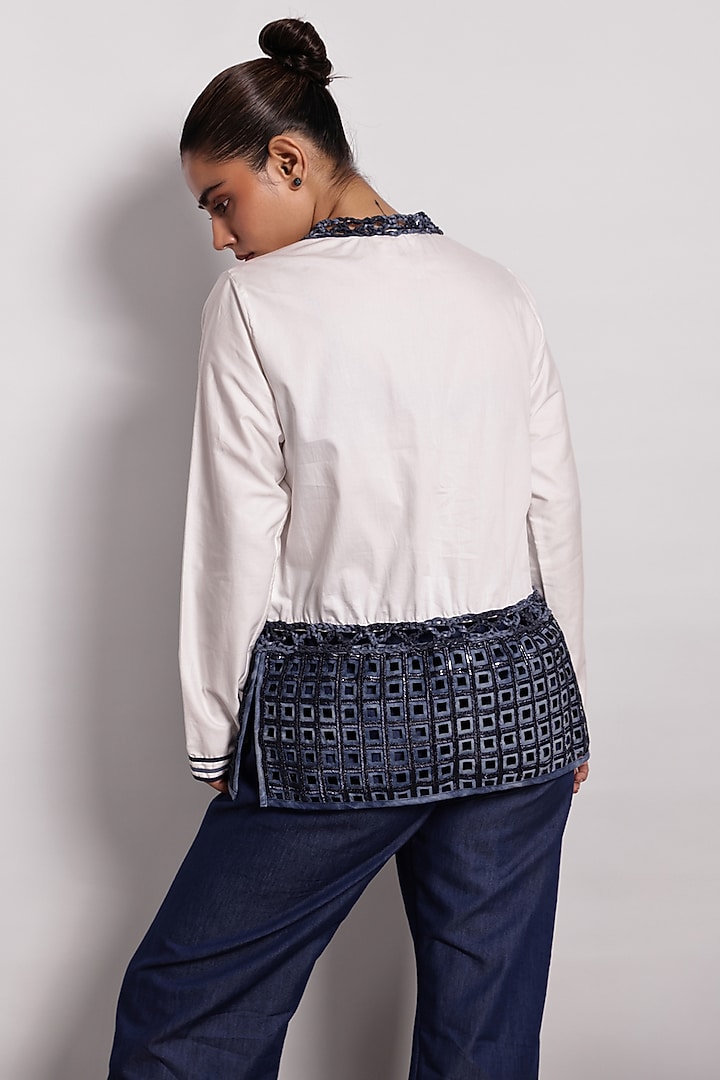 White Pure Cotton Applique Embroidered Shirt by Devina Juneja at Pernia's Pop Up Shop