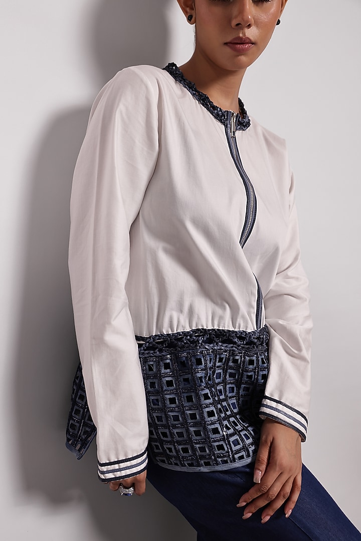 White Pure Cotton Applique Embroidered Shirt by Devina Juneja at Pernia's Pop Up Shop