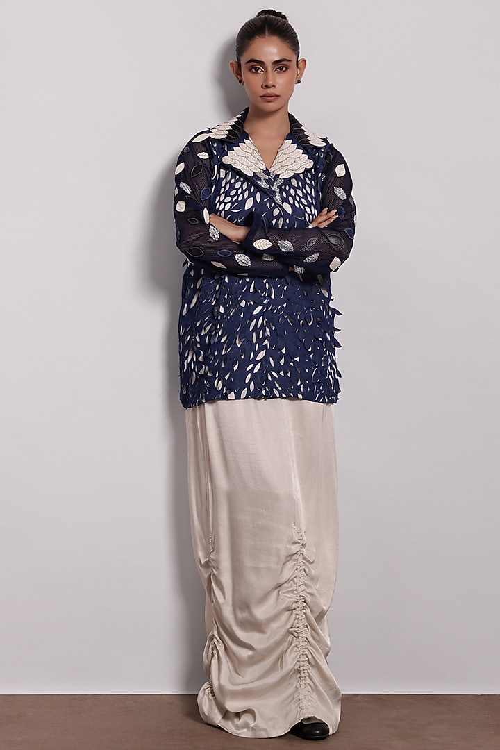 Bone-Colored Satin Ruched Maxi Skirt by Devina Juneja at Pernia's Pop Up Shop