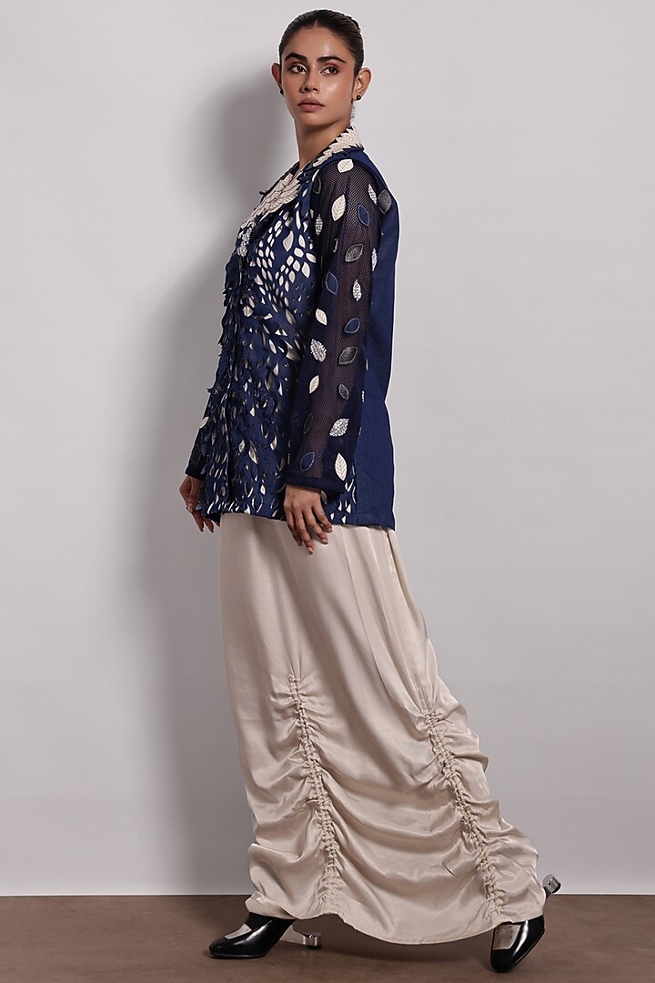 Bone-Colored Satin Ruched Maxi Skirt by Devina Juneja at Pernia's Pop Up Shop