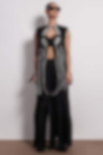 Black-White Crepe Monochrome Jacket by Devina Juneja at Pernia's Pop Up Shop