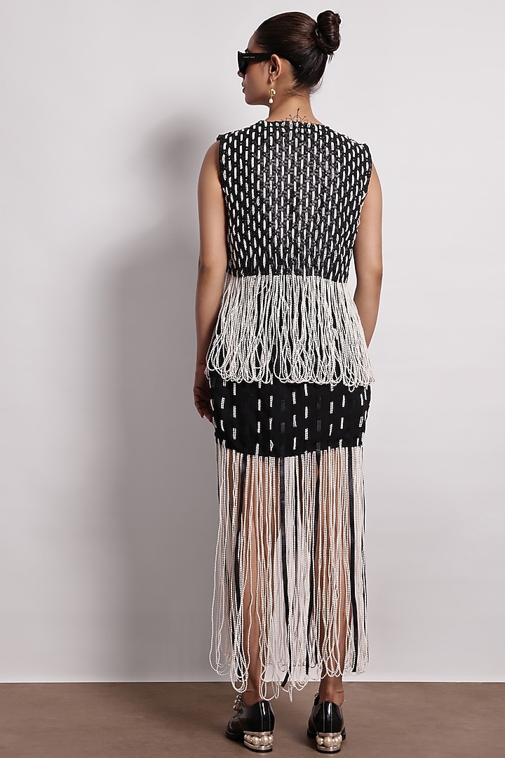 Black Crepe Pearl Maxi Skirt by Devina Juneja at Pernia's Pop Up Shop