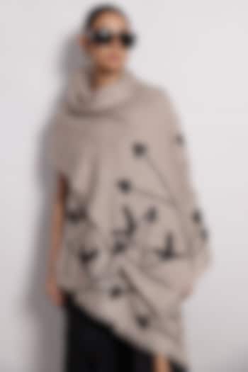 Grey Woolen Genuine Leather Applique Shawl by Devina Juneja at Pernia's Pop Up Shop