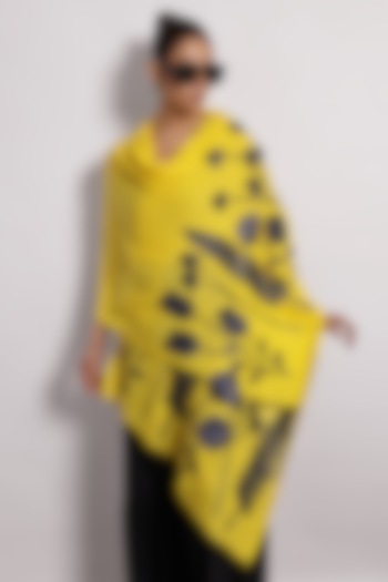 Mustard Woolen Genuine Leather Applique Shawl by Devina Juneja at Pernia's Pop Up Shop