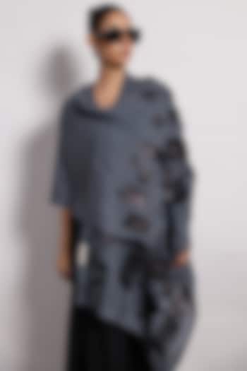 Grey Woolen Genuine Leather Applique Shawl by Devina Juneja at Pernia's Pop Up Shop