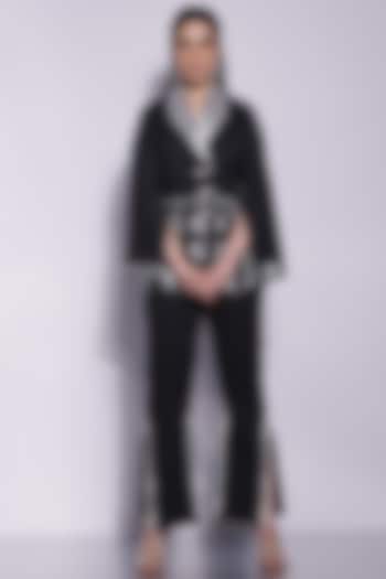Black & Silver Crepe Metallic Dori Blazer by Devina Juneja at Pernia's Pop Up Shop