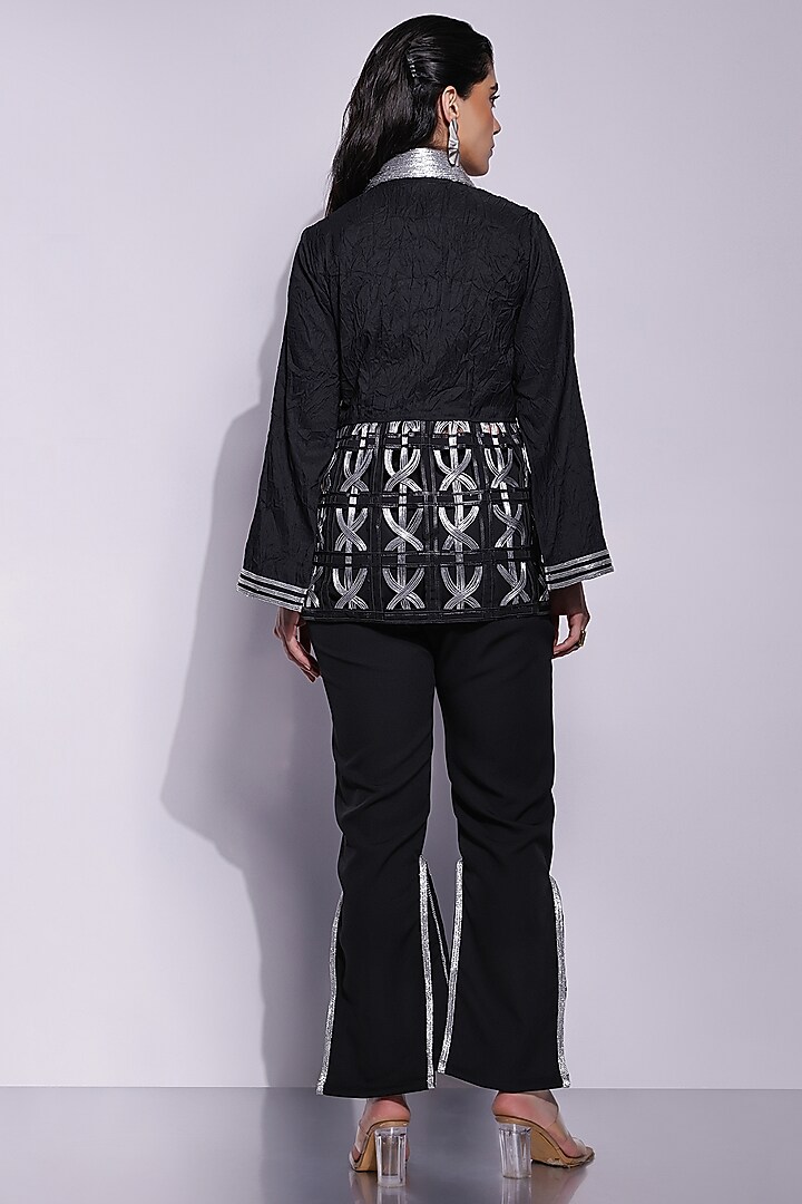 Black & Silver Crepe Metallic Dori Blazer by Devina Juneja at Pernia's Pop Up Shop