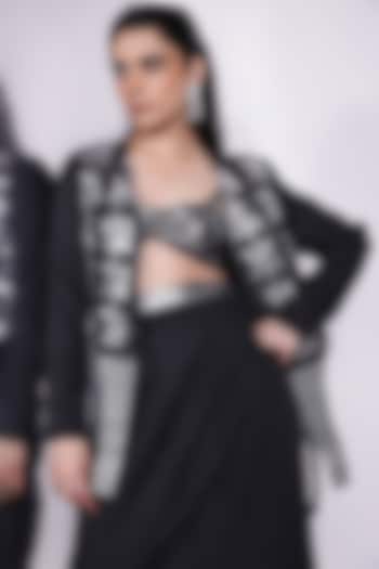 Black-Silver Crushed Crepe Satin Wrap Skirt by Devina Juneja at Pernia's Pop Up Shop