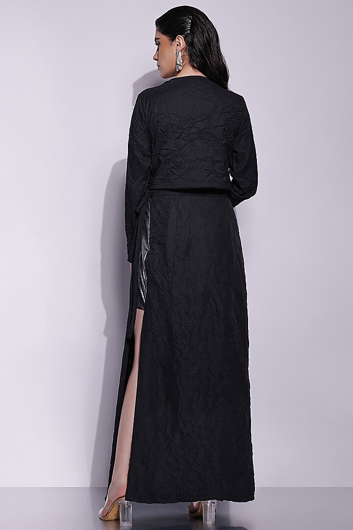 Black-Silver Crushed Crepe Satin Wrap Skirt by Devina Juneja at Pernia's Pop Up Shop