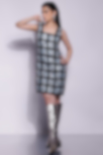 Black & Silver Crepe Metallic Dori Mini Vacation Dress by Devina Juneja at Pernia's Pop Up Shop