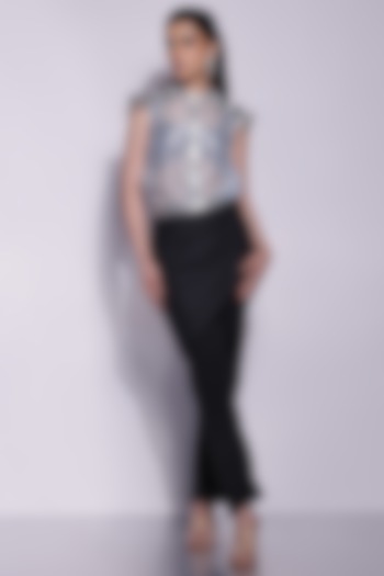 Black Crepe & Crushed Crepe Satin Draped Pants by Devina Juneja at Pernia's Pop Up Shop