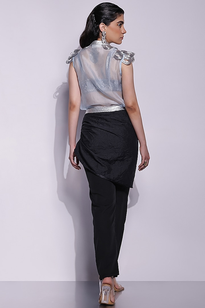 Black Crepe & Crushed Crepe Satin Draped Pants by Devina Juneja at Pernia's Pop Up Shop