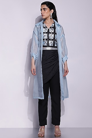 Light Blue Organza Overlay by Devina Juneja