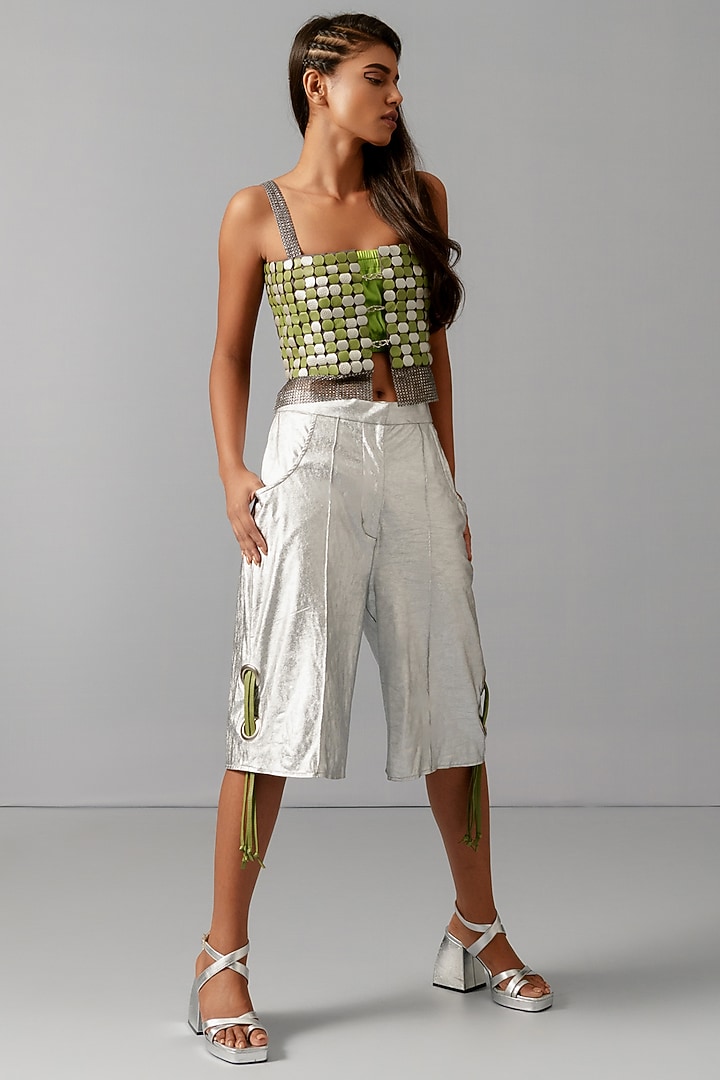 Green Cotton Satin Vest by Devina Juneja at Pernia's Pop Up Shop