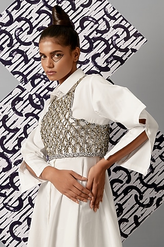 Grey Hand Knotted Leather Vest by Devina Juneja